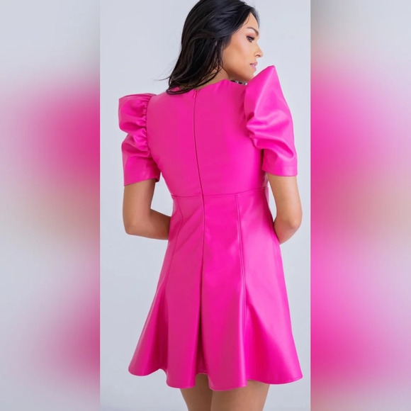 KARLIE MAGENTA PUFF SLV PLEATHER DRESS SzSmall - Picture 7 of 10